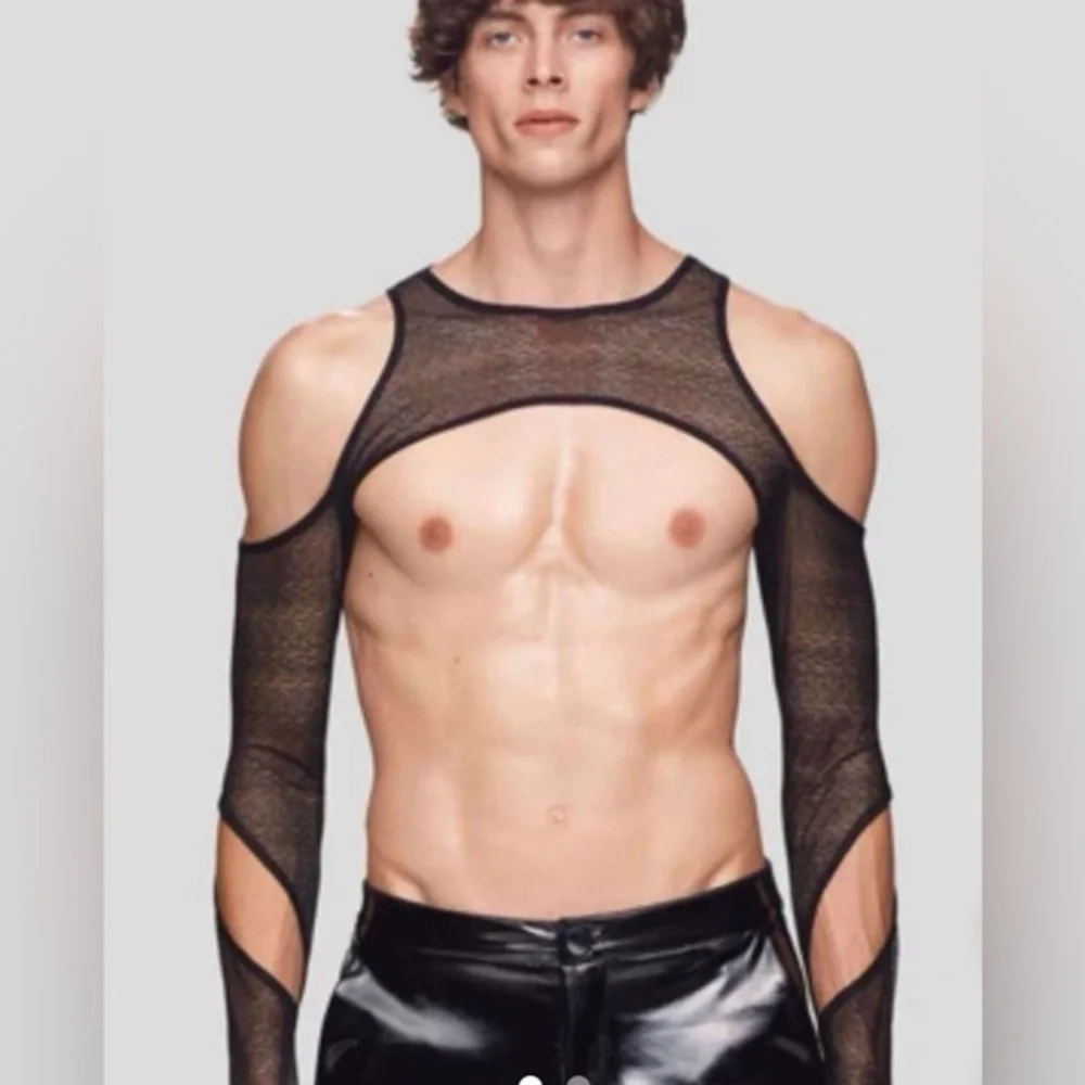 SALT MURPHY Men's Black Long Sleeve Mesh Cropped Top Avant Garde Medium NWT - Picture 1 of 7